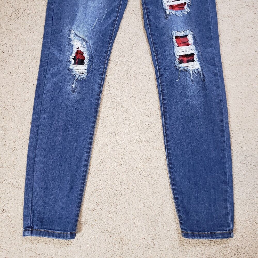 Judy Blue Womens Jeans 7/28 Blue Skinny Plaid Patch Mid Rise Whiskered Capsule - Picture 5 of 11